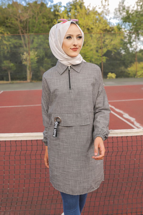 Düz Gömlek Yaka Kadın Siyah 3277 TUNIK - 3277 SİYAH