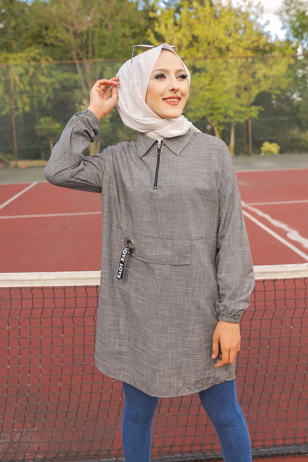 Düz Gömlek Yaka Kadın Siyah 3277 TUNIK - 3277 SİYAH