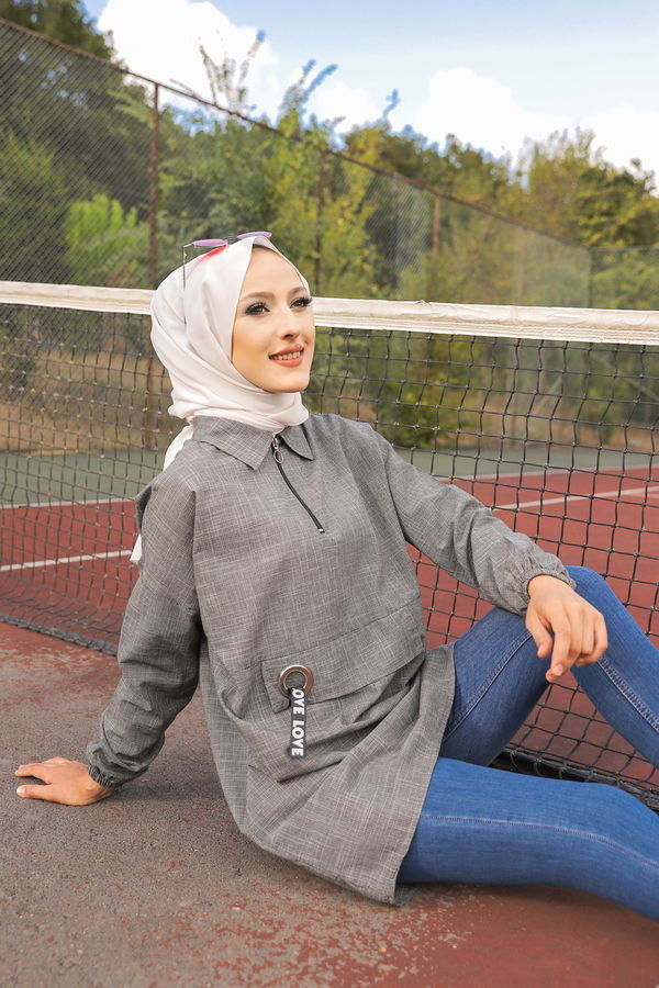 Düz Gömlek Yaka Kadın Siyah 3277 TUNIK - 3277 SİYAH