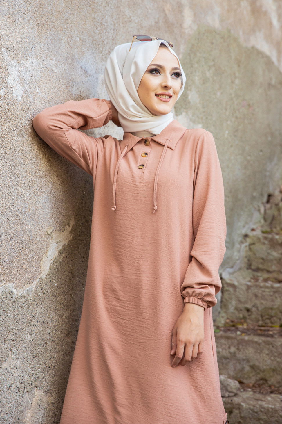 Düz Gömlek Yaka Kadın Vizon Tunik - 3078