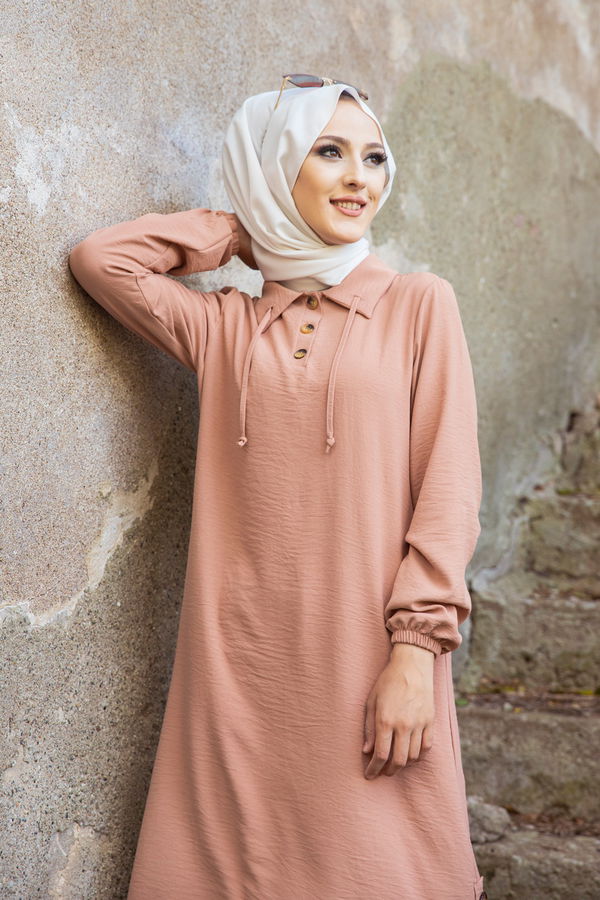 Düz Gömlek Yaka Kadın Vizon Tunik - 3078
