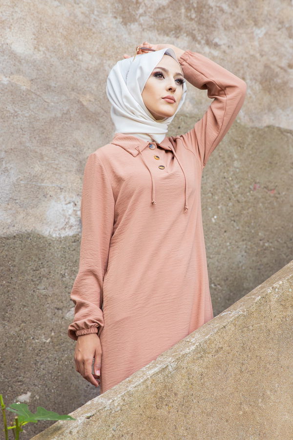 Düz Gömlek Yaka Kadın Vizon Tunik - 3078