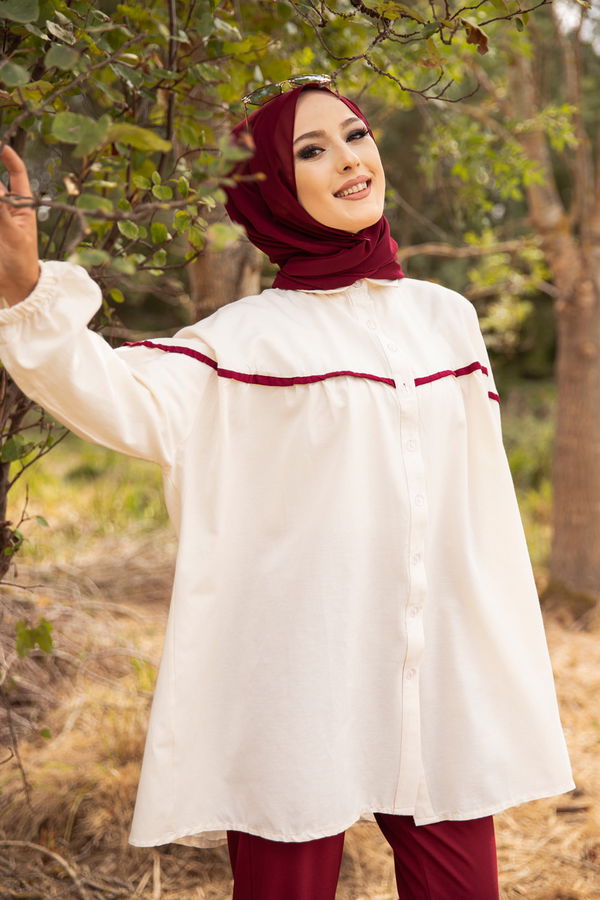 Düz Gömlek Yaka Kadın Bordo TUNIK - 3268