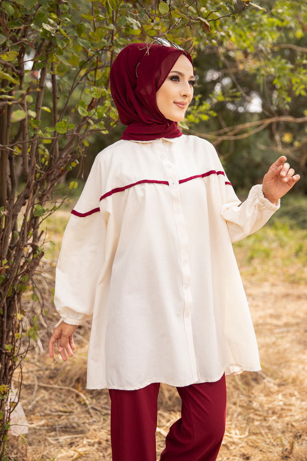 Düz Gömlek Yaka Kadın Bordo TUNIK - 3268