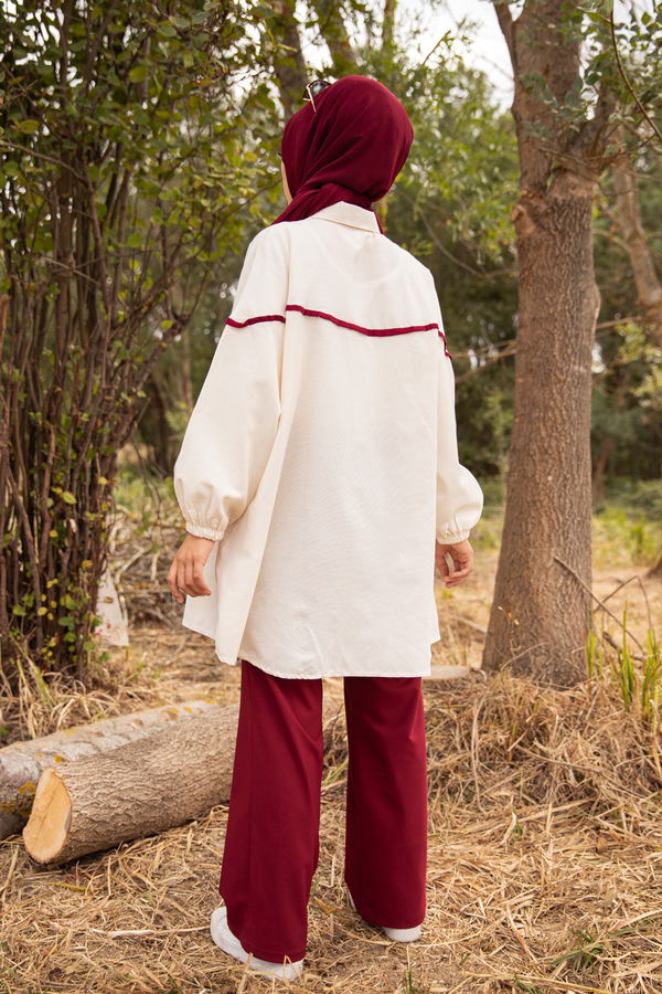 Düz Gömlek Yaka Kadın Bordo TUNIK - 3268