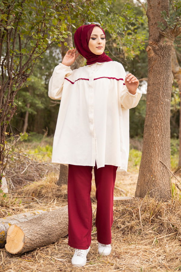Düz Gömlek Yaka Kadın Bordo TUNIK - 3268