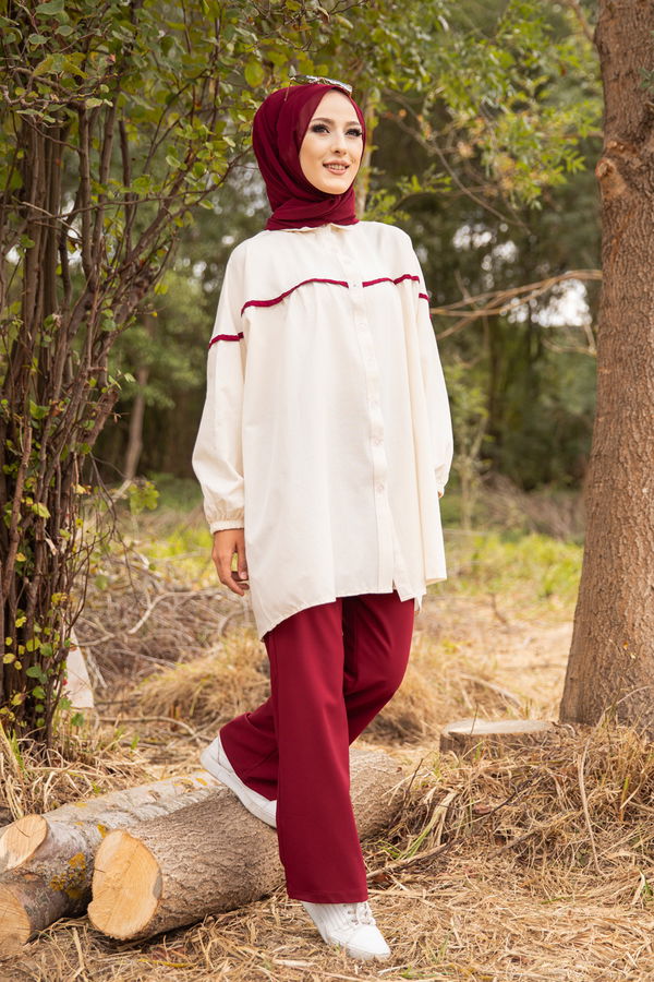Düz Gömlek Yaka Kadın Bordo TUNIK - 3268