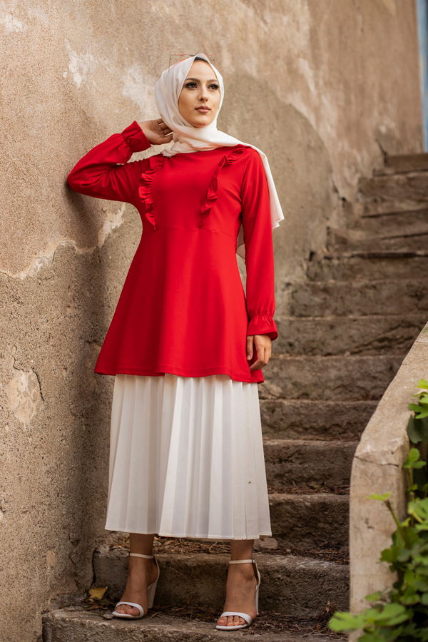 Düz Orta Kadın Kırmızı Tunik - 3284 Kırmızı
