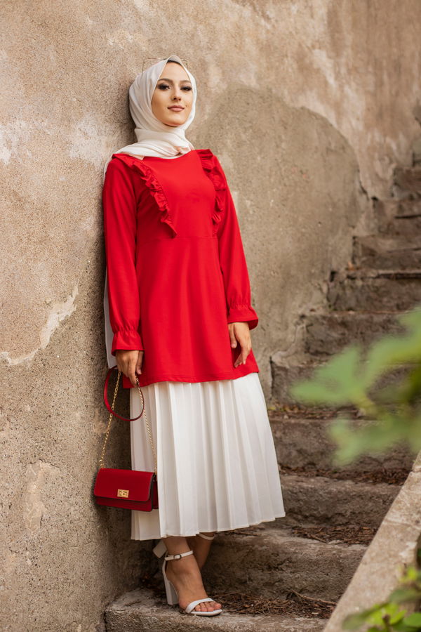 Düz Orta Kadın Kırmızı Tunik - 3284 Kırmızı