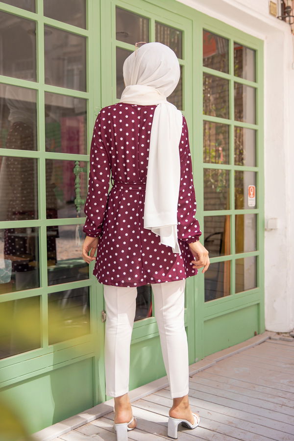 Düz Bisiklet Yaka Kadın Mürdüm 8582 KUSAKLI TUNIK - 8582