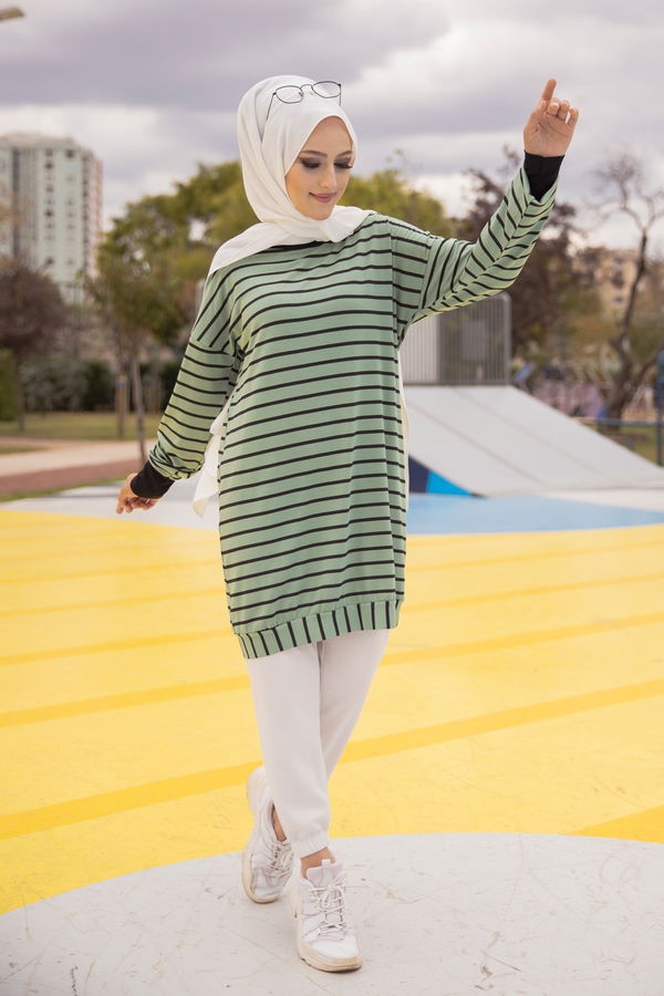 Düz Bisiklet Yaka Kadın Yeşil 5258 SALAŞ TUNIK - 5258 YEŞİL