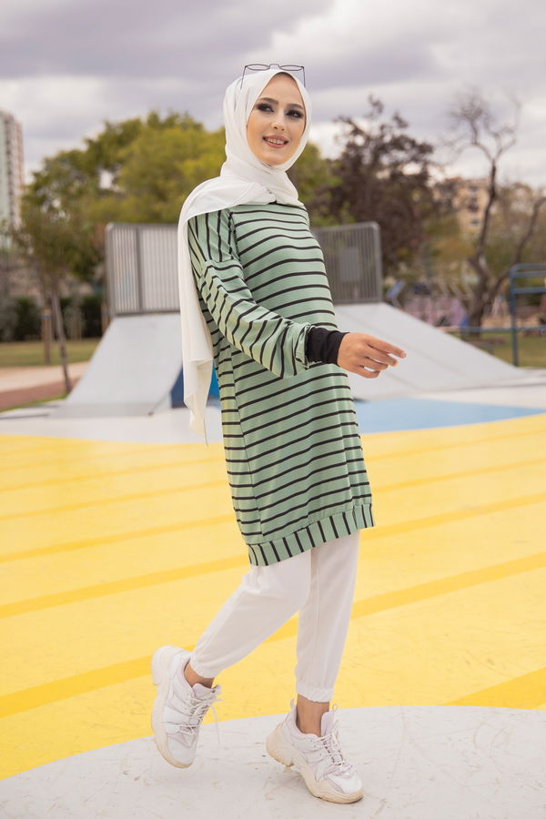 Düz Bisiklet Yaka Kadın Yeşil 5258 SALAŞ TUNIK - 5258 YEŞİL