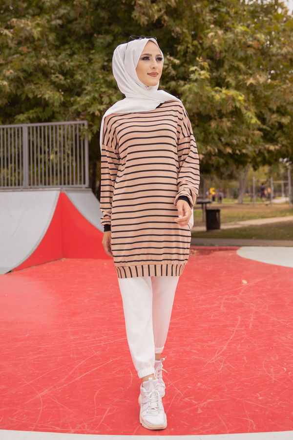 Düz Bisiklet Yaka Kadın Vizon 5258 SALAŞ TUNIK - 5258 VİZON