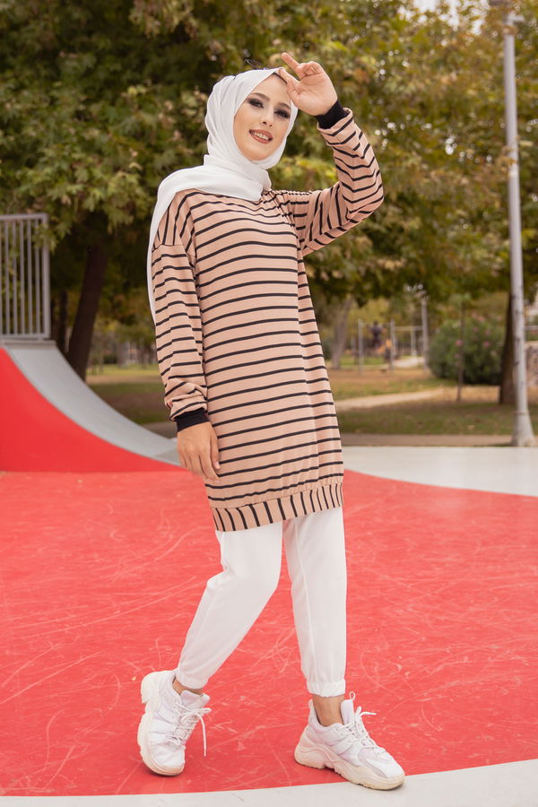 Düz Bisiklet Yaka Kadın Vizon 5258 SALAŞ TUNIK - 5258 VİZON