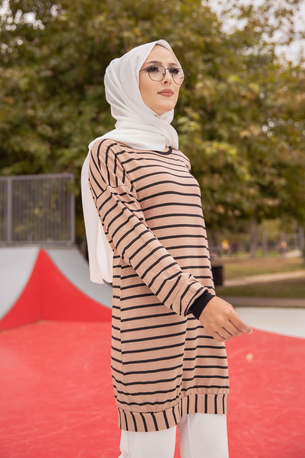 Düz Bisiklet Yaka Kadın Vizon 5258 SALAŞ TUNIK - 5258 VİZON