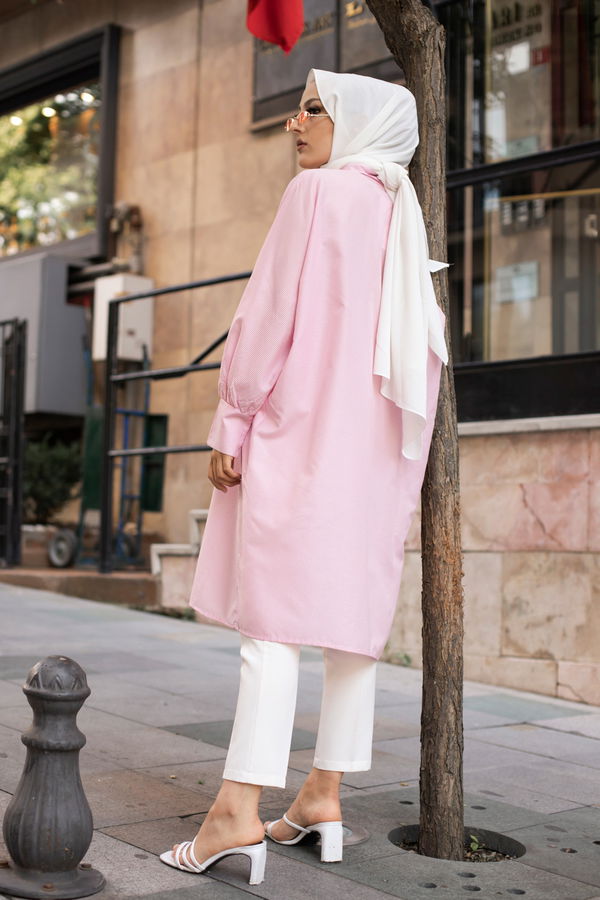 Düz Gömlek Yaka Kadın Pembe TUNIK - 3231