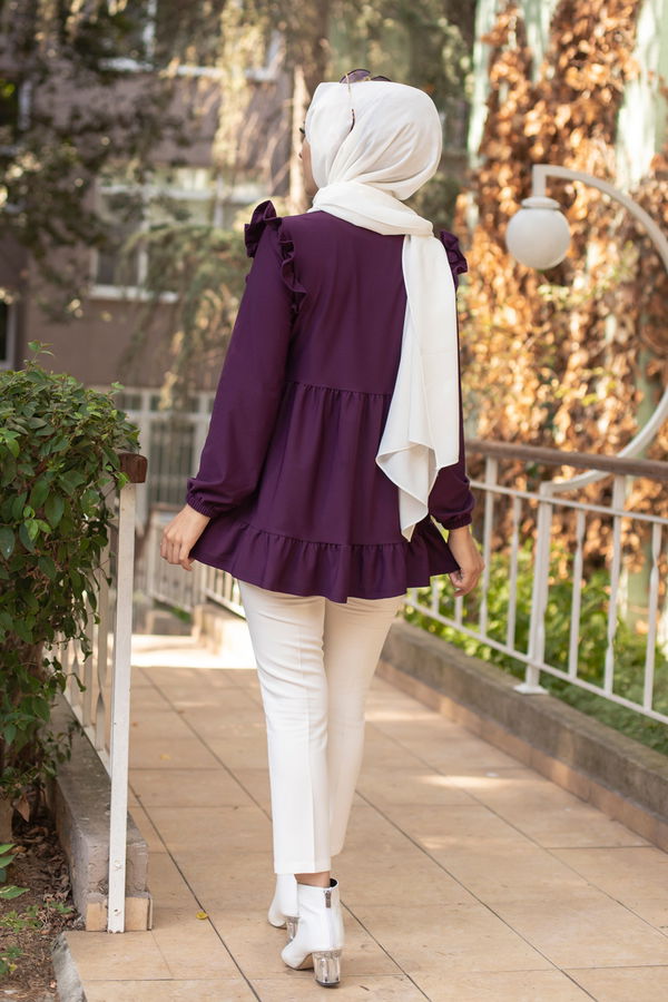 Düz Bisiklet Yaka Kadın Mürdüm TUNIK - 3282