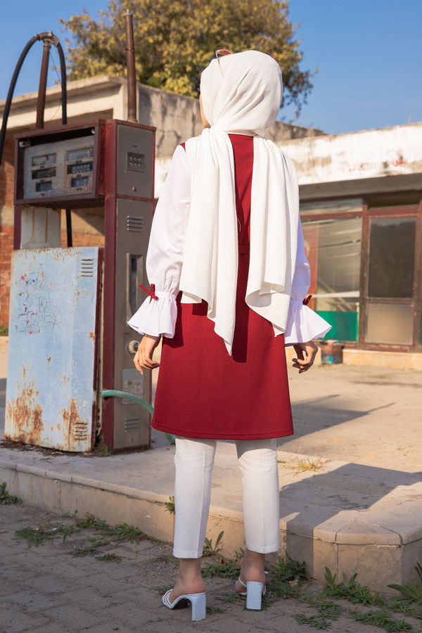 Düz Bisiklet Yaka Kadın Bordo TUNIK - 3238 BORDO