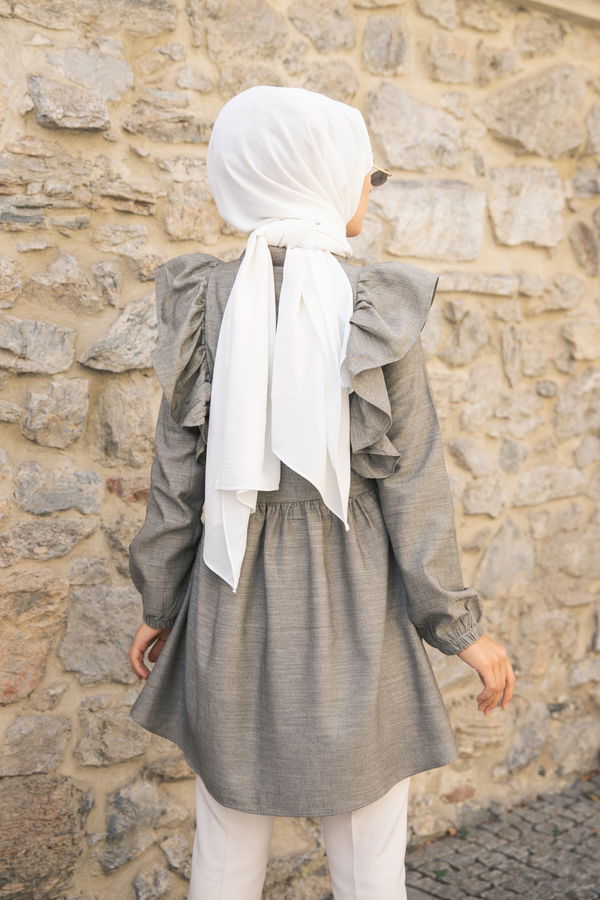 Düz Gömlek Yaka Kadın Haki 9059 TUNIK - 9059 HAKİ
