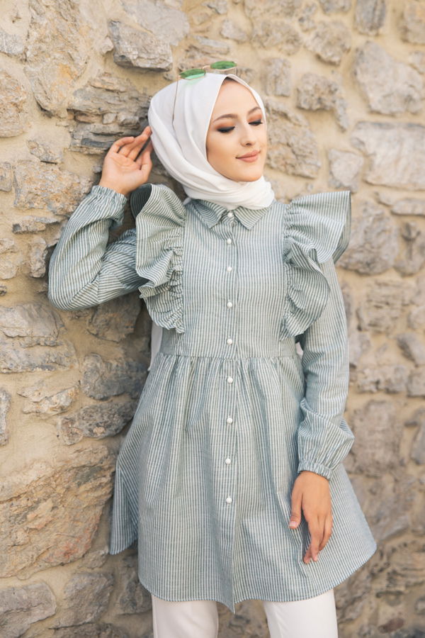 Düz Gömlek Yaka Kadın Yeşil 9059 TUNIK - 9059