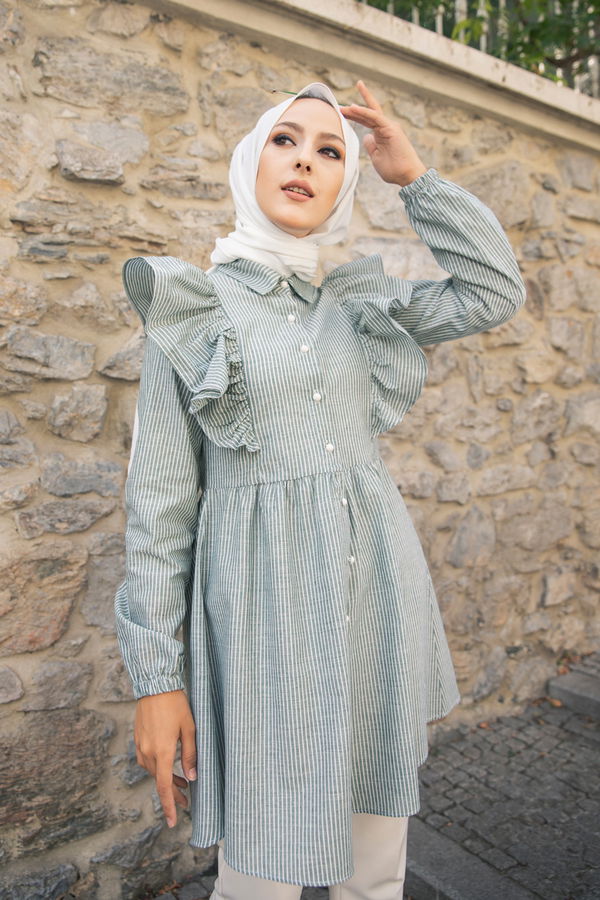Düz Gömlek Yaka Kadın Yeşil 9059 TUNIK - 9059