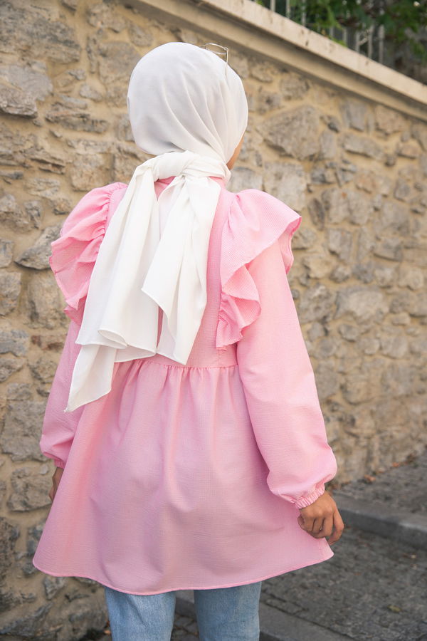Düz Gömlek Yaka Kadın Pembe 9059 TUNIK - 9059