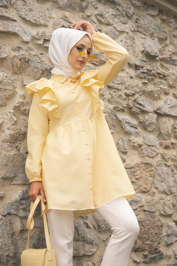 Düz Gömlek Yaka Kadın Sarı 9059 TUNIK - 9059 Sarı