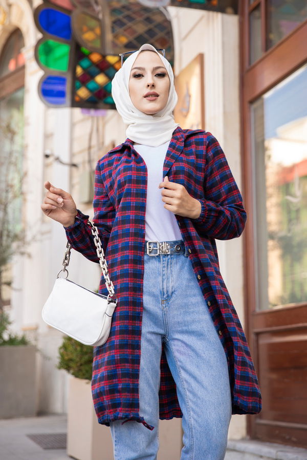 Düz Gömlek Yaka Kadın Mavi TUNIK - 3294 MAVİ