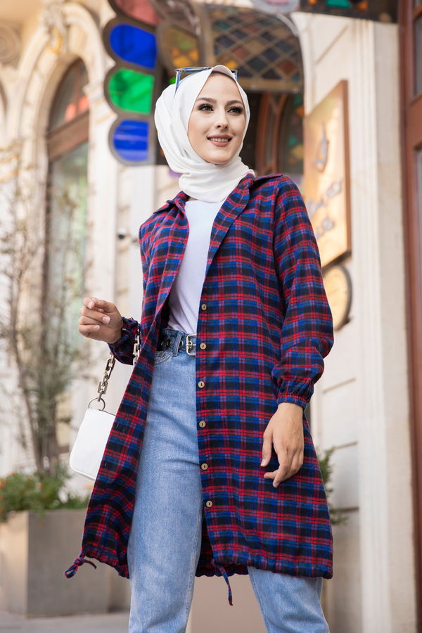 Düz Gömlek Yaka Kadın Mavi TUNIK - 3294 MAVİ