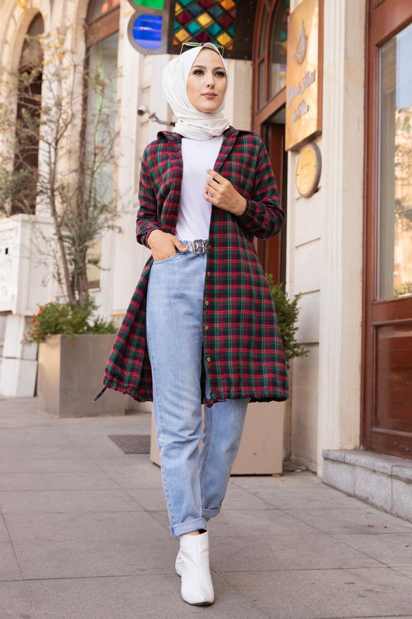 Düz Gömlek Yaka Kadın Yeşil TUNIK - 3294 YEŞİL