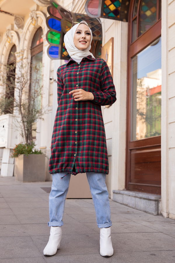 Düz Gömlek Yaka Kadın Yeşil TUNIK - 3294 YEŞİL