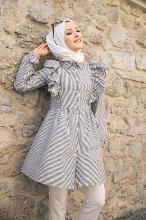 Düz Gömlek Yaka Kadın Siyah 9059 TUNIK - 9059 SİYAH