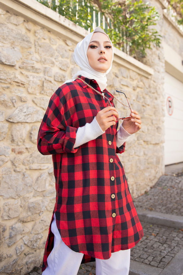Düz Gömlek Yaka Kadın Bordo YARASA KOL TUNIK - 3298 BORDO