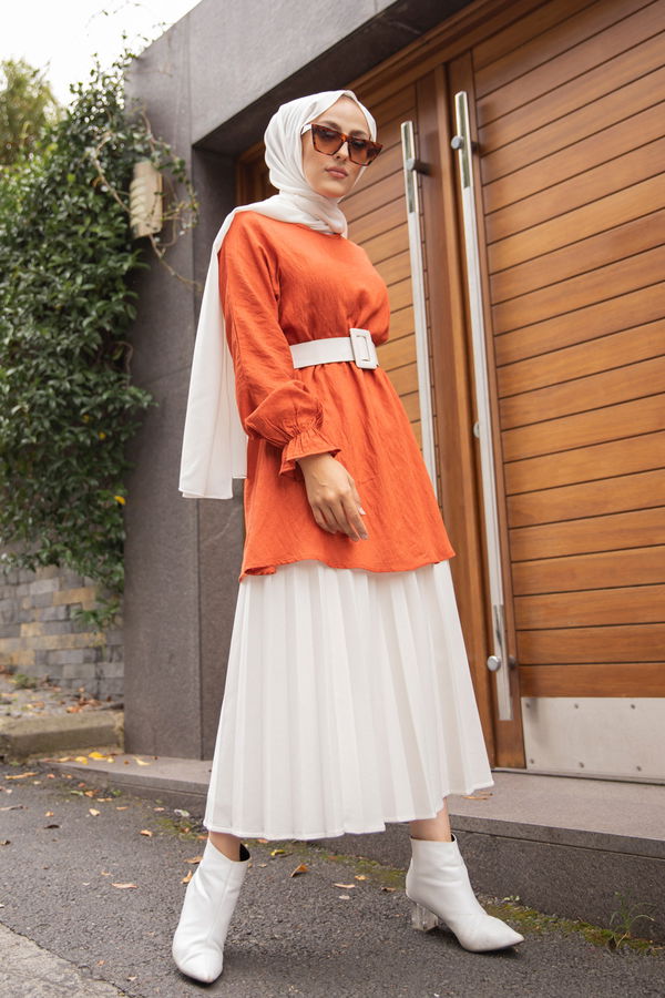 Düz Bisiklet Yaka Kadın Kiremit 3265 TUNIK - 3265 KİREMİT