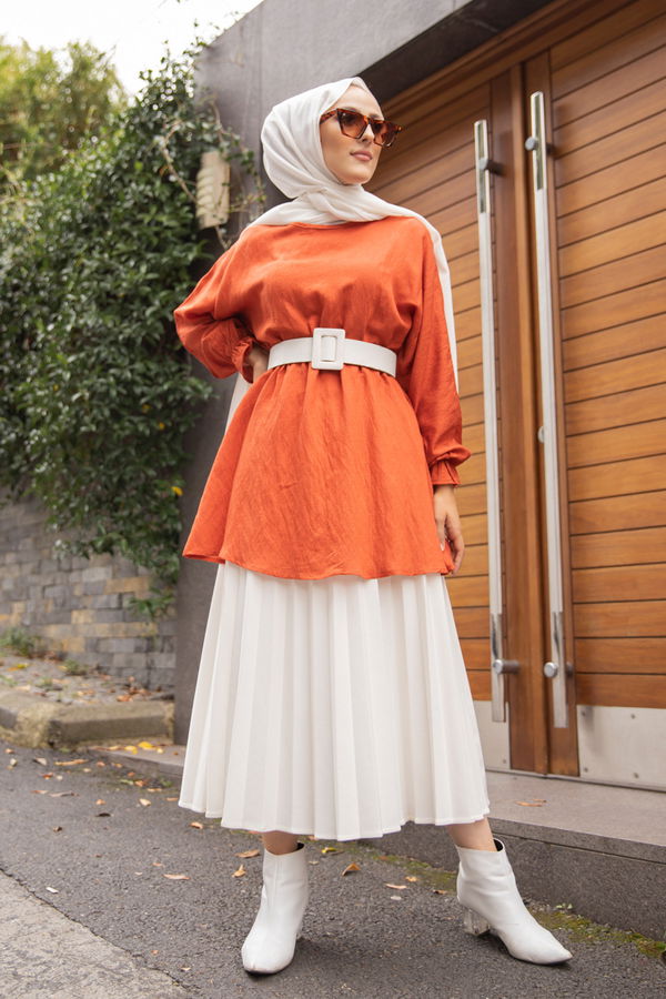Düz Bisiklet Yaka Kadın Kiremit 3265 TUNIK - 3265 KİREMİT