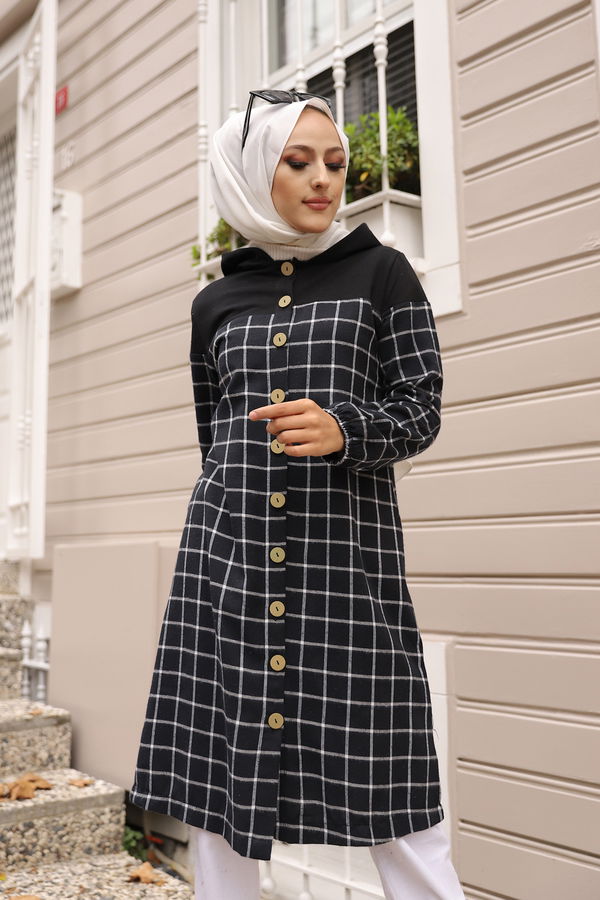 Düz Kapşonlu Yaka Kadın Ekru KAPSONLU TUNIK - 8609 EKRU