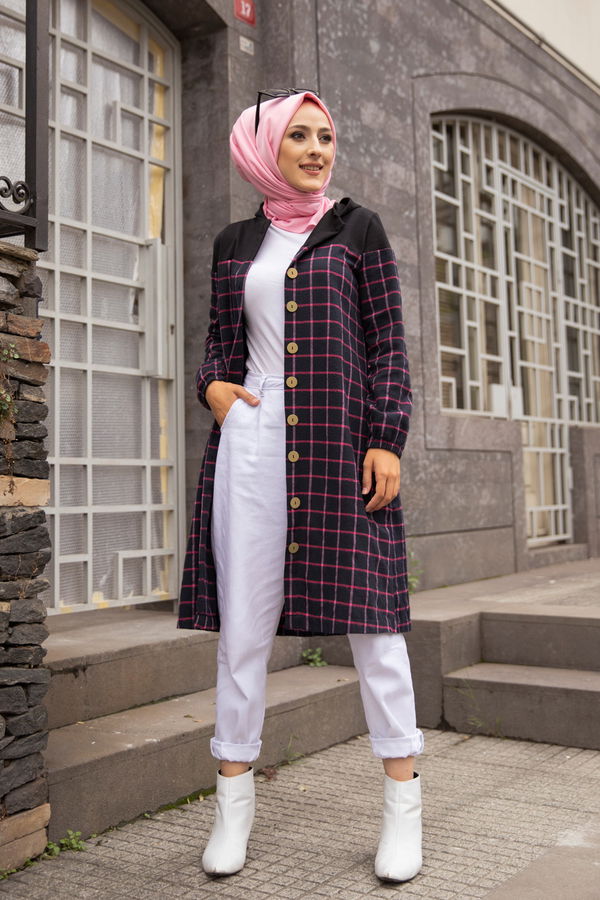 Düz Kapşonlu Yaka Kadın Fuşya KAPSONLU TUNIK - 8609 FUŞYA