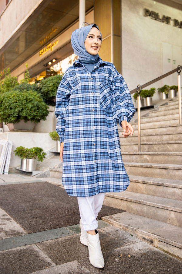 Düz Gömlek Yaka Kadın Lacivert 8623 TUNIK - Mavi - STD - 8623