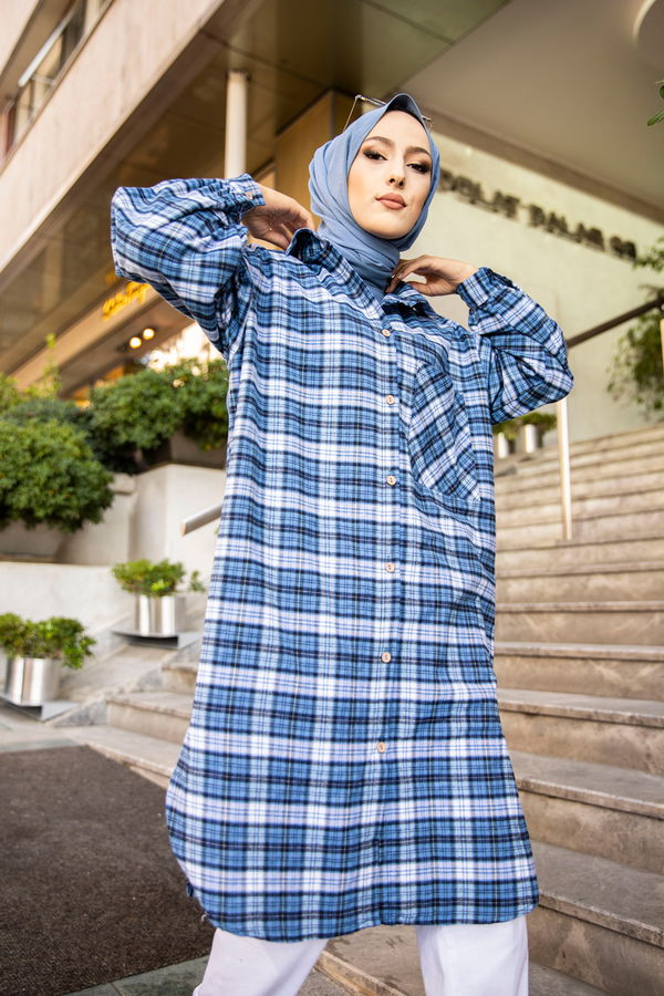 Düz Gömlek Yaka Kadın Lacivert 8623 TUNIK - Mavi - STD - 8623