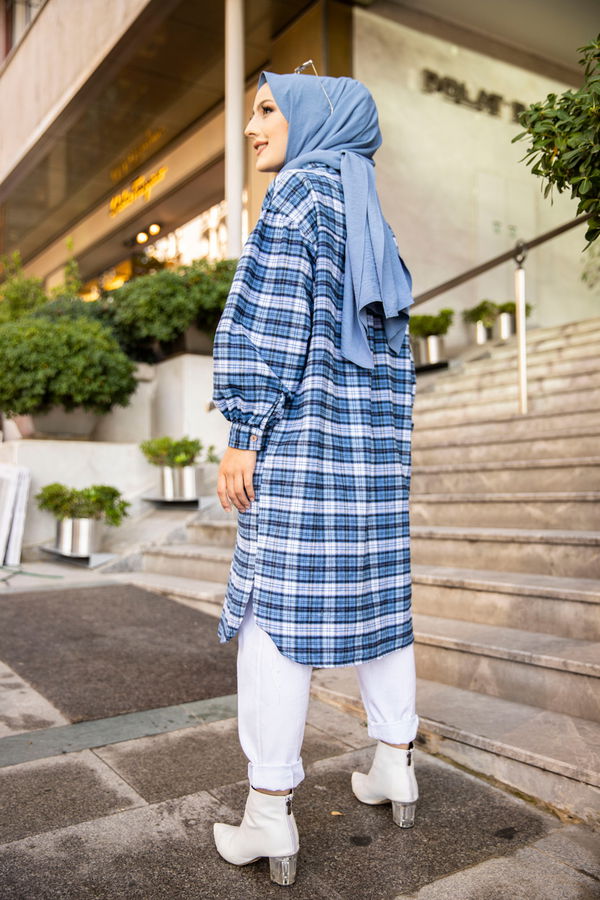 Düz Gömlek Yaka Kadın Lacivert 8623 TUNIK - Mavi - STD - 8623