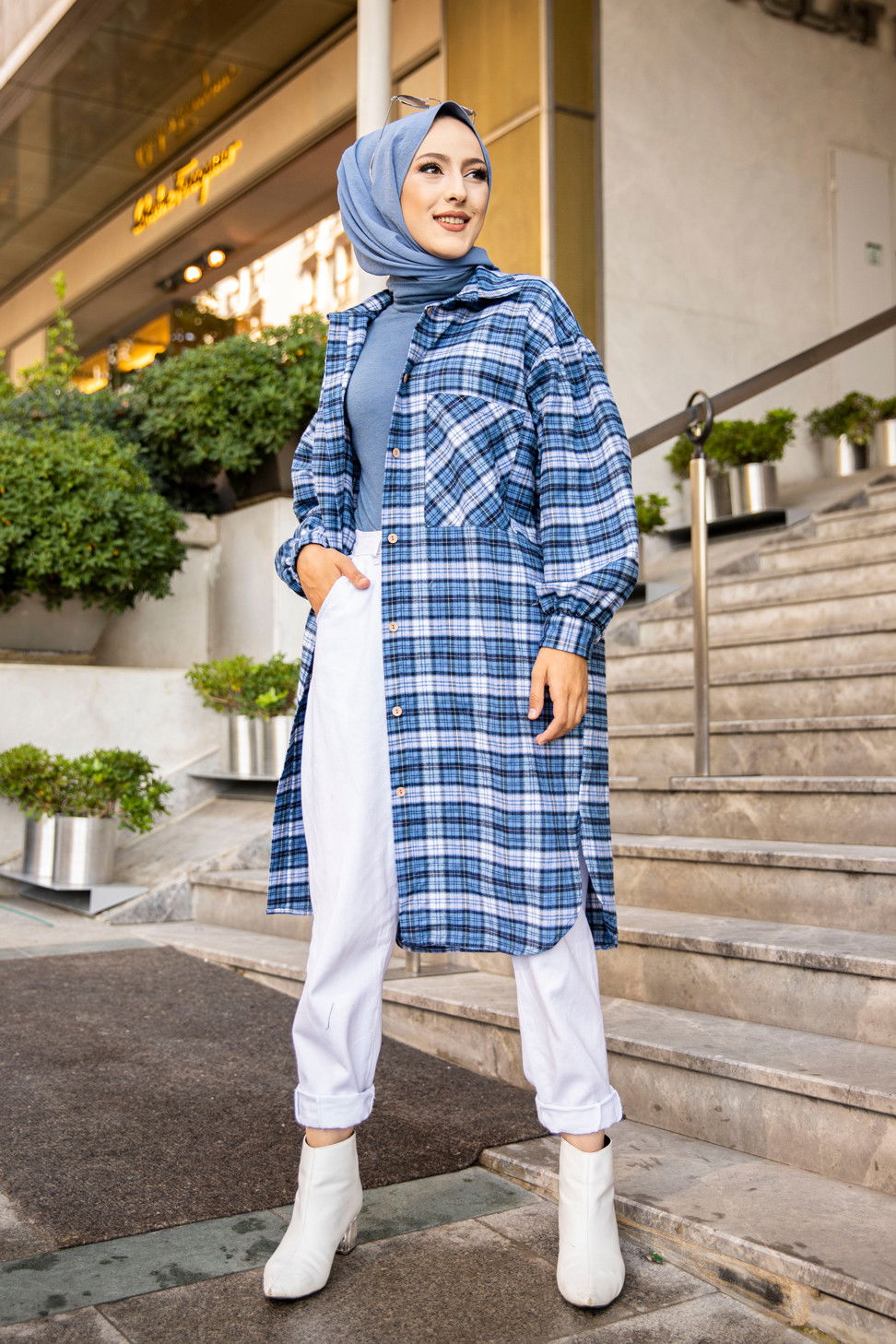 Düz Gömlek Yaka Kadın Lacivert 8623 TUNIK - Mavi - STD - 8623