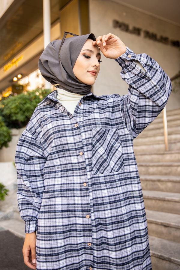 Düz Gömlek Yaka Kadın Lacivert 8623 TUNIK - Mavi - STD - 8623