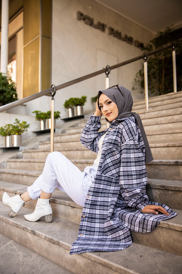 Düz Gömlek Yaka Kadın Lacivert 8623 TUNIK - Mavi - STD - 8623