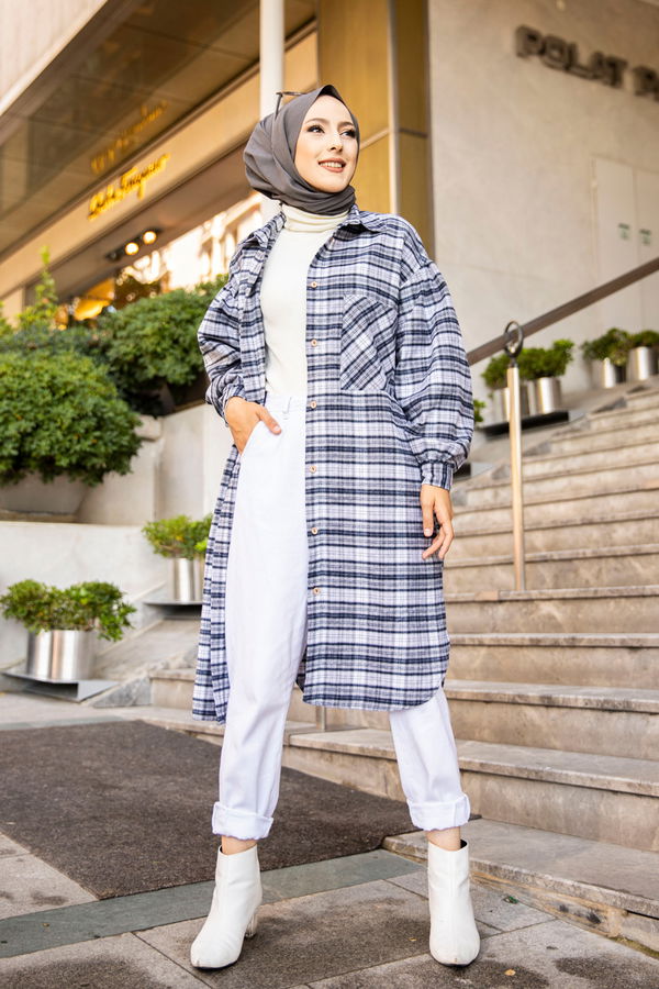 Düz Gömlek Yaka Kadın Lacivert 8623 TUNIK - Mavi - STD - 8623