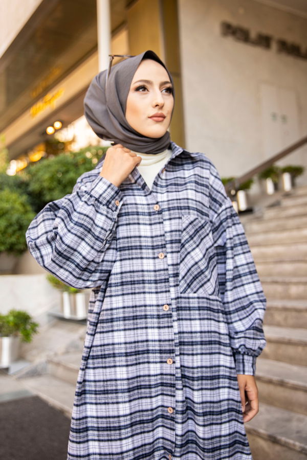 Düz Gömlek Yaka Kadın Lacivert 8623 TUNIK - Mavi - STD - 8623