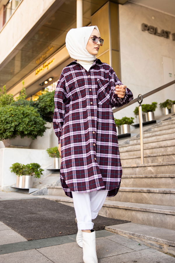 Düz Gömlek Yaka Kadın Lacivert 8623 TUNIK - Mavi - STD - 8623