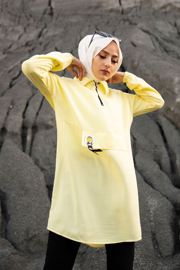 Düz Gömlek Yaka Kadın Sarı 3276 TUNIK - 3276 Sarı