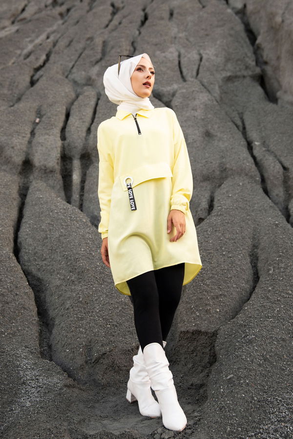 Düz Gömlek Yaka Kadın Sarı 3276 TUNIK - 3276 Sarı