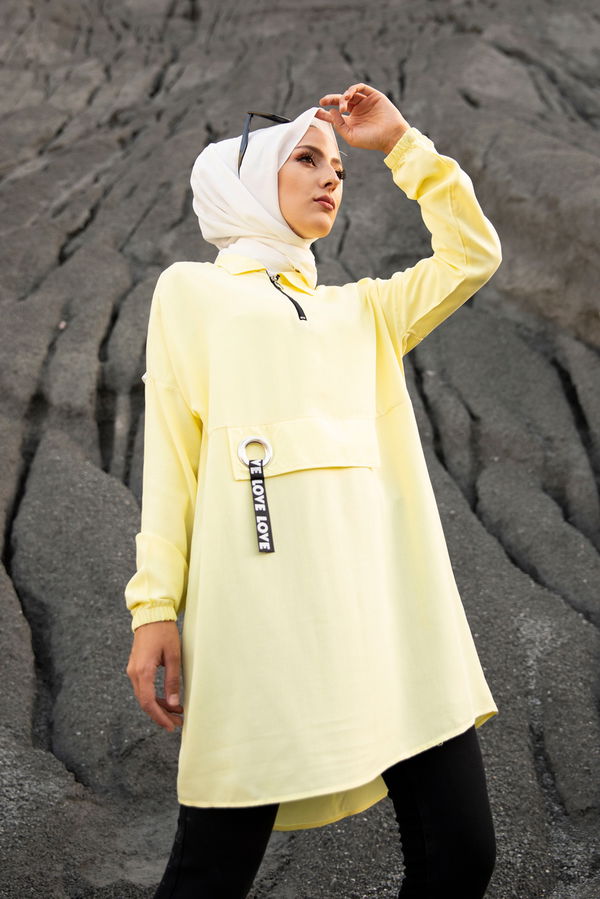 Düz Gömlek Yaka Kadın Sarı 3276 TUNIK - 3276 Sarı