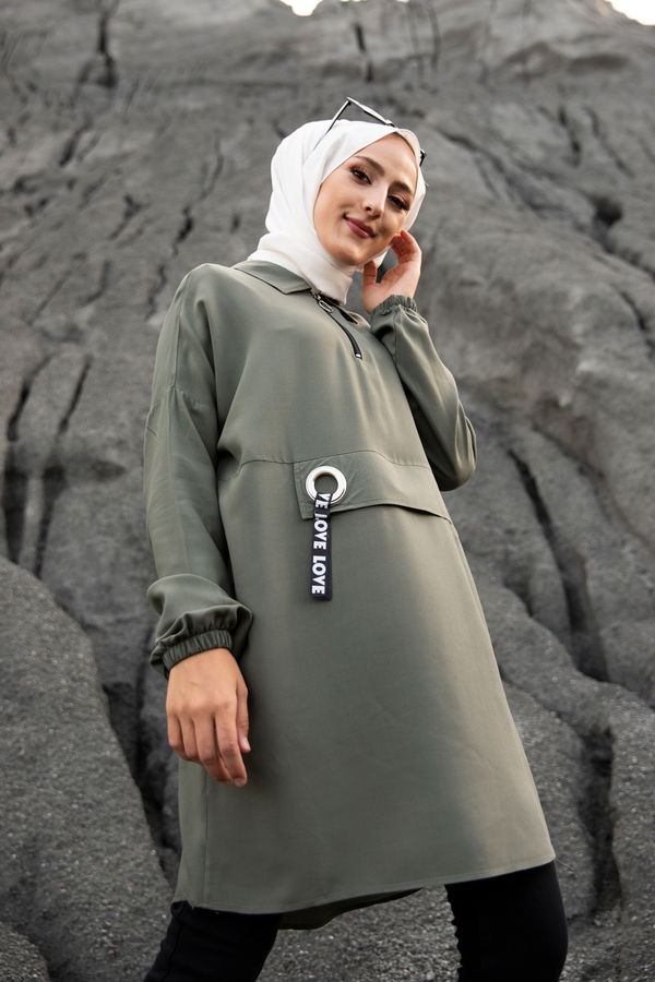 Düz Gömlek Yaka Kadın Haki 3276 TUNIK - 3276 HAKİ